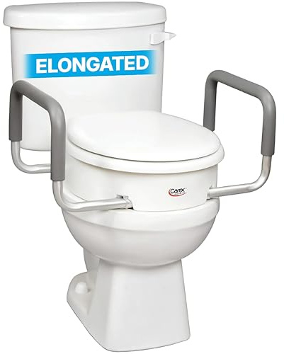 Carex 3.5 Inch Raised Toilet Seat with Arms, Elongated Toilet Seat Riser, Up to 250 lbs Capacity, Elevating & Raising Seat for Elderly & Handicap, Universal, Slip-Resistant with Padded Handles, White