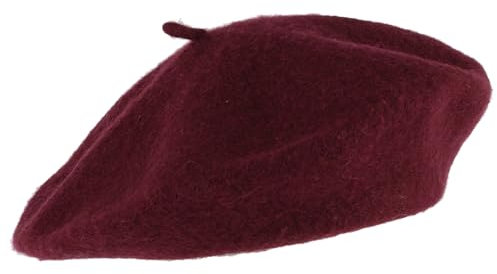 Hat To Socks Einfarbige Baskenmütze aus Wollgemisch für Damen und Herren (Burgunder)