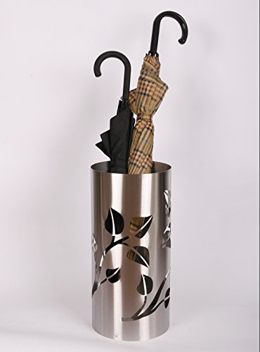 Regenschirmständer Design Leaves, 49 x Ø 22,5 cm, Edelstahl mattiert, Marke: Szagato, Made in Germany (Schirmständer, Schirmhalter, Regenschirmhalter gebürstet)