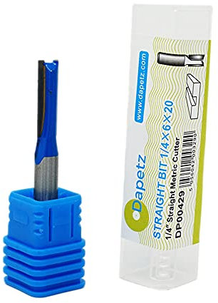 Dapetz ® Router Bit 6mm x 20mm Cutting Dia 1/4 Shank Dia Double Flute Straight Bit Carbide for Woodworking Milling Cutter Tool for Smooth Finish Blue Silver