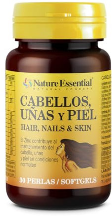 Nature Essential | Cabello, Uñas y Piel 540 mg | 30 Perlas | Hierro, Vitamina y Biotina | Con Aceite de Borraja, Omega 3 y L-Cistina