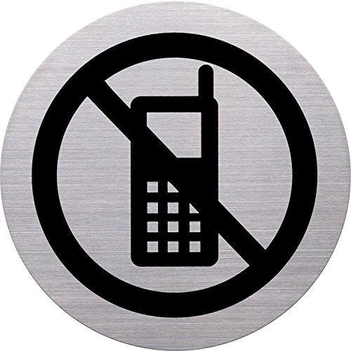 helit H6271400 – piktogram mobilförbud, Ø 115 mm, självhäftande med självhäftande dyna, rostfritt stål