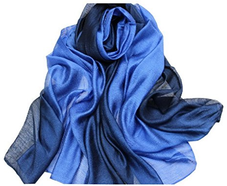 ACMEDE - Echarpe Foulard Long Doux Leger Anti uv Coloré En Soie Coton Cou Wrap Chale Pour Femme Ete Hiver - Bleu - 195*68cm