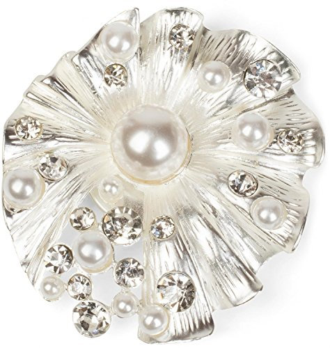 styleBREAKER Muschel Magnet Schmuck Anhänger mit Strass und Perlen für Schals, Tücher & Ponchos, Brosche, Damen 05050032, Farbe:Silber