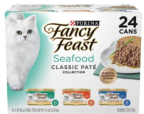 Purina Fancy Feast Seafood Classic Pate Collection Grain Free Wet Cat Food Variety Pack - (Pack of 24) 3 oz. Cans