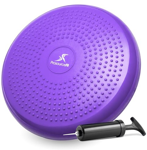 ProsourceFit Core Balance Disc Trainer, 14 Diameter with Pump for Fitness, Balance Training, or Seating; Wobble Board for Core Stability; Flexible Floor Cushions for Kids, Purple