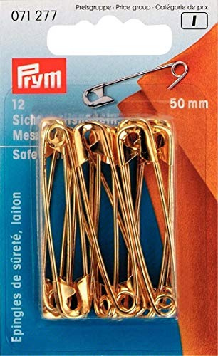 Prym Safety Pins with Coil Brass 3 Silver col 50 mm, goldfarbig, 12 Stück