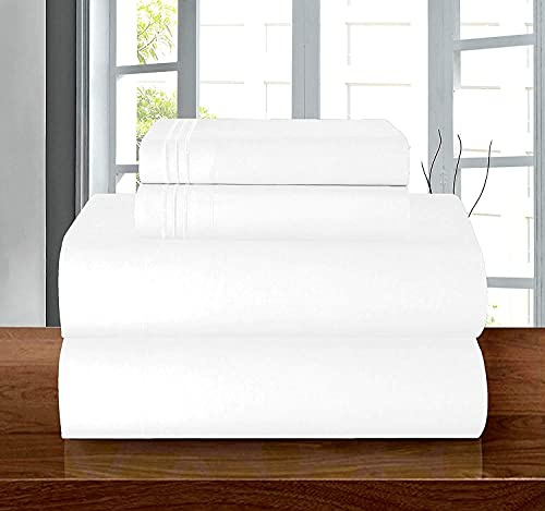 Elegant Comfort Luxury Soft 1500 Premier Egyptian 4-Piece Premium Hotel Quality Wrinkle Resistant Coziest Bedding Set, All Around Elastic Fitted Sheet, Deep Pocket up to 16inch, King, White