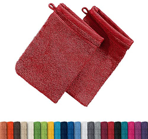 Erwin Müller Waschhandschuh Heidelberg 2er- Pack, 100% Baumwolle rot Größe 15x21 cm - weiche Qualität, saugstark und strapazierfähig - praktisch durch Schlaufe (weitere Farben)