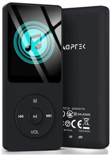 AGPTEK A02S 16GB MP3 Player, 70 Hours Playback Lossless Sound Music Player, Supports up to 128GB, Black