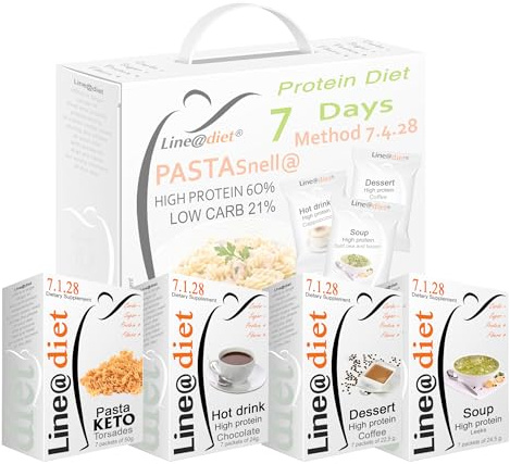 BAG COMPLETO con PASTA 7 giorni Line@Diet: Opzione C = 21 preparati proteici keto in polvere + 7 monoporzioni di fusilli keto da 50g