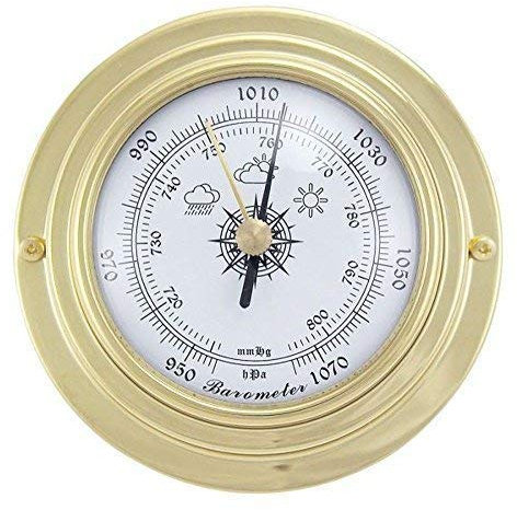 linoows Barometer, Schiffsbarometer, Maritimes Barometer im Messing Gehäuse Ø 10 cm