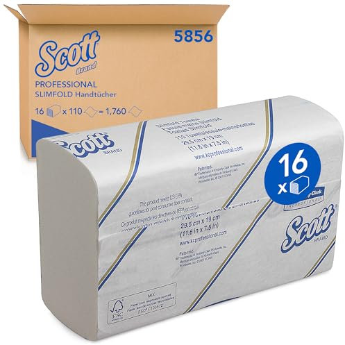 Scott Slimfold Asciugamani Intercalati 5856 1 Velo, Compatti, Assorbenti e Resistenti, Tecnologia Airflex, Compatibili con Dispenser Aquarius U7024, 16 Confezioni x 110 Fogli (1.760 Totali)