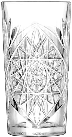 Hobstar Hiball Glasses 16oz / 470ml - Set of 4 - Vintage Cut Glass Highball Cocktail Tumblers