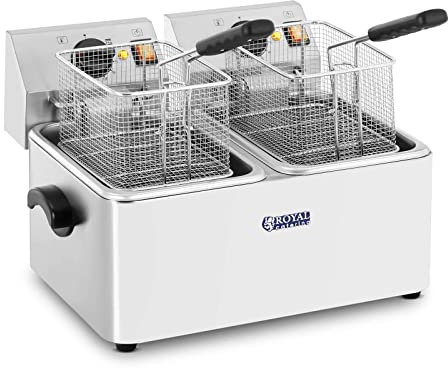 Royal Catering Friteuse Électrique De Restaurant Double Cuve Amovible Professionnelle RCEF 08D-EGO (2 x 2 500 W, 2 x 8 l, 2 Thermostats EGO, 50-190 °C, Zone Froide, Inox)