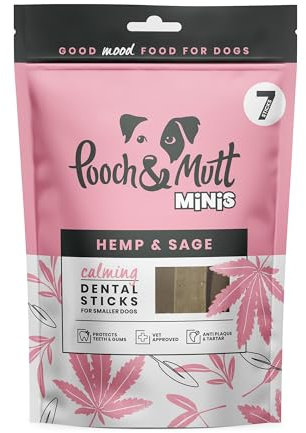 Pooch & Mutt - Kleine Entspannungsfördernde Dental Sticks für Hunde Mit Hanf- und Salbeigeschmack, 1 Packung Mit 7 Sticks