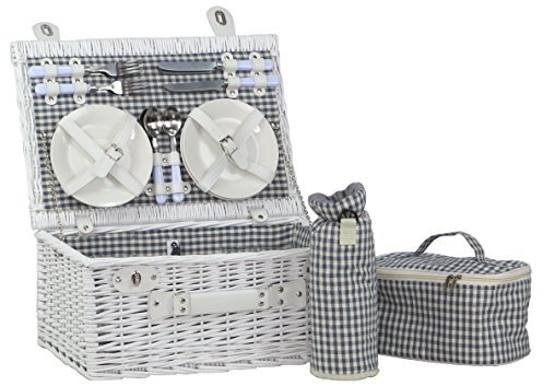 dvier Picknickkorb weiß weide f. 4 Personen inkl. Thermotasche