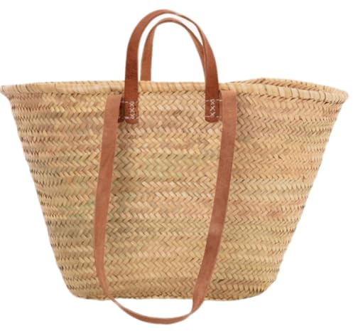Sasha LARGE size Traditional French Style Market Basket Bag (long and short leather handles)