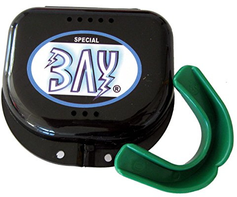 BAY®  CE  MODERN LINE - SHIELD MMA - ZAHNSCHUTZ - mit belüfteter BOX, Sport Mundschutz, Zahnschützer, Mundschützer (grün - Box schwarz, Kinder (JR) bis ca. 13 Jahre)