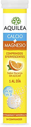 AQUILEA Calcio y Magnesio Comprimidos Efervescentes 14 Tabletas Efervescentes Sabor a Naranja - Vitamina D y Vitamina K12