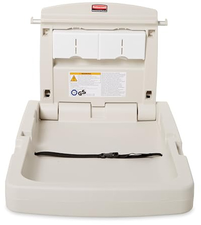 Rubbermaid Commercial Products Vertical Baby Changing Station, Light Platinum, Wall-Mounted Fold-Down Diaper Change Table with Safety Straps for Restaurants/Hotels/Schools/Airports