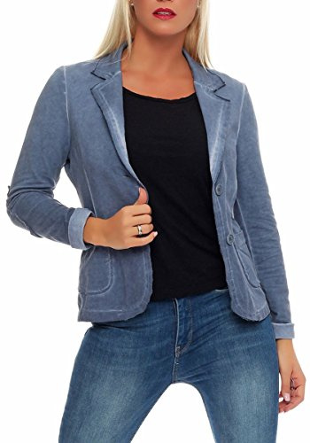 Malito Damkavaj i tvättad stil | kavaj i baslook | Kort jacka med knappar | jacka – jacka – Blouson 1652, Jeansblå, S