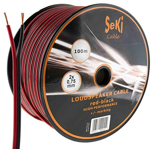 Cavo per altoparlante, 2 x 0,75 mm², 100 m, colore: rosso/nero, CCA