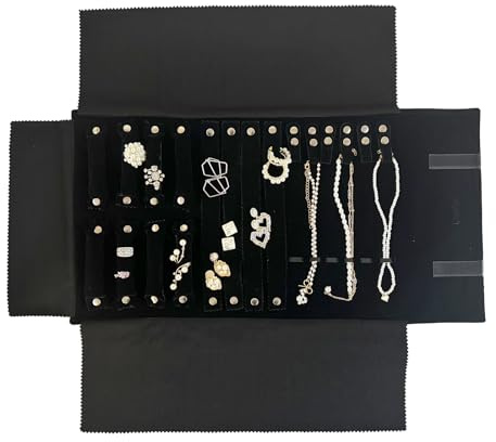 UnionPlus Velvet Jewelry Roll Organizer, Travel Jewelry Case with Multiple Compartments for Rings Earrings Necklaces Bracelets, Compact Portable Jewelry Storage