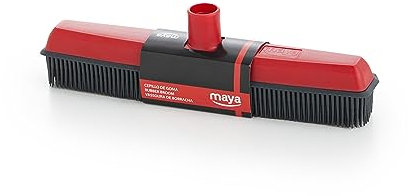 Maya | Scopa in gomma | Ideale per spazzare pelucchi, peli di animali domestici, toelettatura | Non graffia il pavimento | Non solleva polvere | Colore rosso e nero