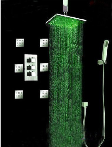 GOWE Celling contemporáneo 12 cm ABS plástico luz LED cabeza latón termostático ducha grifo