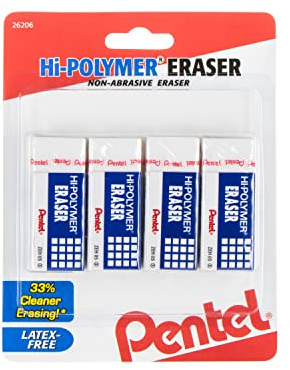 Pentel Hi-Polymer Block Eraser Small White, Pack of 4 (ZEH05BP4)