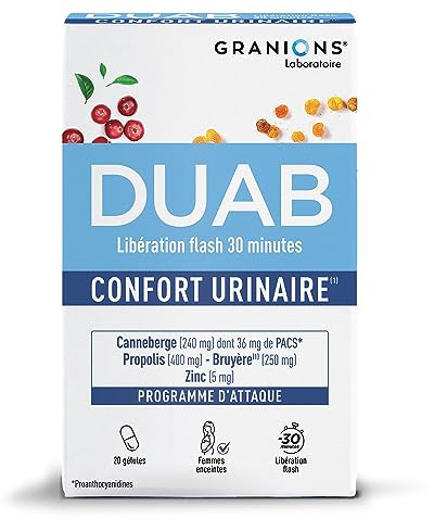 GRANIONS Duab - 20 Gélules - Inconfort Urinaire et Bien-Être Féminin - Formule Brevetée - Canneberge, Propolis, Oligoélément (Zinc) - Laboratoire des Granions - Marque Française