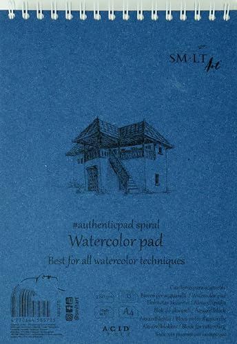 SMLT AB-35TS Authentic Line A4 akvarellblock, naturligt vitt papper, 280 gsm, 35 ark, med perforering, återvunnet lock och dubbelspiral