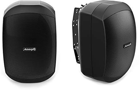 Audibax Ovo 5 Nero - Diffusori Passivi da Scaffale HiFi Speaker - IP65 - Coppia di Diffusori da 30W Continuo in-Linea di Alimentazione 100V - Montaggio a Parete Incluso - Altoparlanti con Woofer da 5