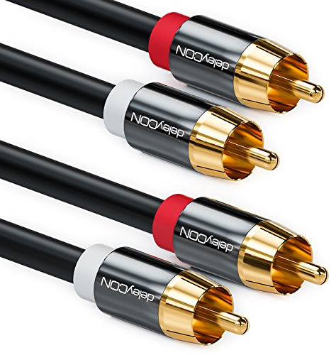 deleyCON 10m Cable de Audio Estéreo - 2x Enchufe RCA Cinch a 2x Enchufe - Negro