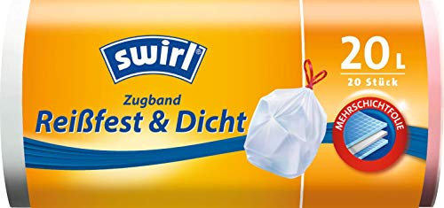 Swirl® Reißfest & Dicht Zugband Müllbeutel, 20l/20Beutel