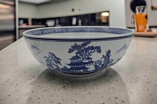 Heritage Chinese Blue and White Landscape 12x5 Large Serving Bowls, Salad Bowls, Fruit Bowls, Japanese, Korean by Festcool