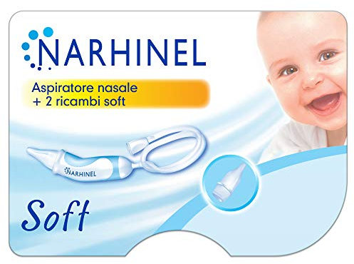 Narhinel Aspiratore Nasale per Neonato e Bambini con 2 Ricambi Soft, Aiuta a Liberare il Naso Chiuso, rimuovendo delicatamente le secrezioni nasali