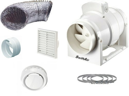 High Power 220 m3/hr Inline Loft Mounted Bathroom/Toilet Extractor Fan Kit 4 100mm
