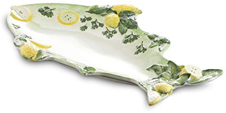 italienische Keramik große Fischplatte in Fischform grün 56x36