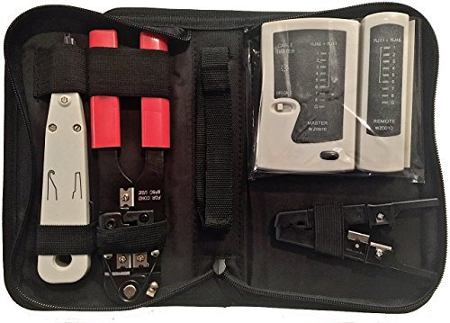 odedo Netzwerktasche 4 in 1 Werkzeug Set aus Crimpzange Abisolierer Auflegewerkzeug LSA Netzwerktester, Kabelverlegung LAN Ethernet Network Tool Set