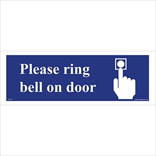 GE187 Please Ring Bell On Door Sign Assistance Work Need Help Desk Reception 150mm x 50mm Sticker/Sav - White Background
