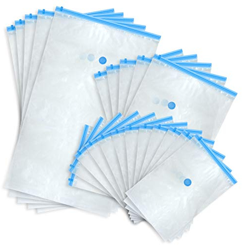 Nexos 22tlg Set Vakuumbeutel-Aufbewahrungsbeutel - 3 Verschiedene Größen Wiederverwendbare Kleiderbeutel 40 x 60 cm, 70 x 120 cm, 60 x 80 cm Kompressionsbeutel für Staubsauger