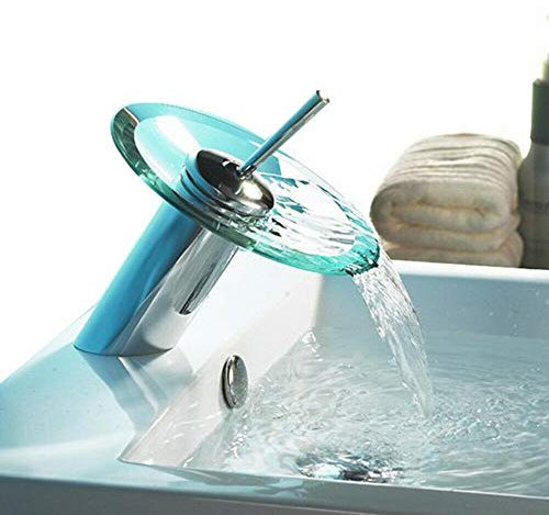 DRIWEI Rubinetto miscelatore rotondo in vetro effetto cascata acqua lavabo bagno acciaio lucido 812/11 lavandino arredamento interno casa design