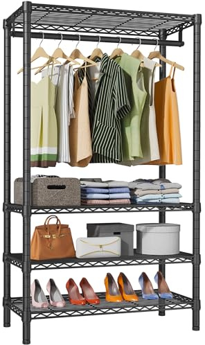 VIPEK V1 Wire Garment Rack 4 Tiers Heavy Duty Clothes Racks for Hanging Clothes Large Clothing Rack Freestanding Closet with Hanging Rod, 35.4'' L X 15.7'' W X 70.9'' H, Max Load 500LBS, Black
