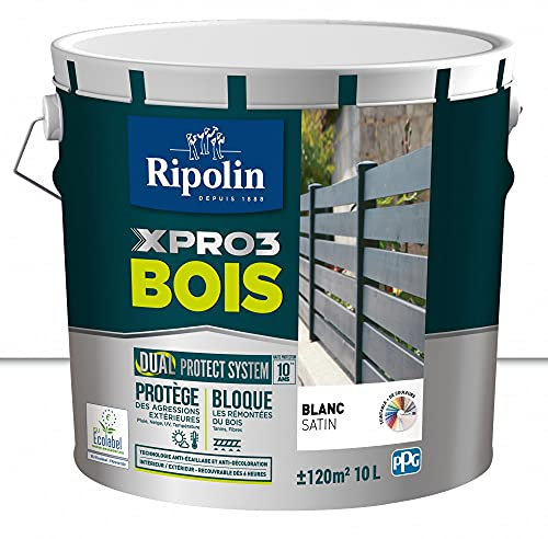 RIPOLIN Peinture bois extérieur/intérieur Xpro3, blanc satiné 10 l