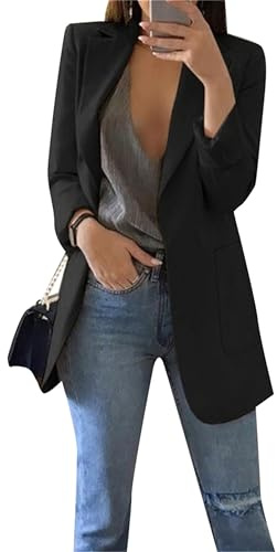 EFOFEI Mujer Elegante Slim Fit Coat Plus Size Traje De Negocios Slim Suit Chaqueta Casual Cropped Blazer Blk 3XL