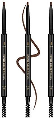 3Pcs Waterproof Eyebrow Pencil Dark Brown, Premium Eye Brow Pencil Brn with Spoolie Brush, Longwearing for Perfect Brows, Professional, Precision, Defines, Double-ended Eyebrow Pen for Women, O'CHEAL