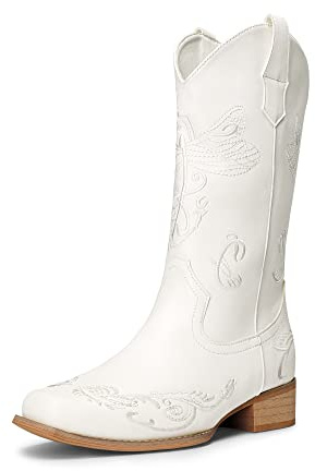 DREAM PAIRS Women's Fashion Cowboy Boots | 1.5-Inch block heel designed to feature a square toe and embroidery detail to complete your cowgirl style at parties