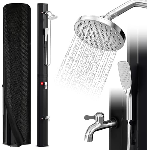 Joparri Doccia Solare con doccetta 40 Litri con Copertura Protettiva e soffione Doccia a 180°, Temperatura Regolabile Fino a 60 °C, Pressione dell'Acqua 50 PSI, per Giardino Campeggio Piscina, Nero